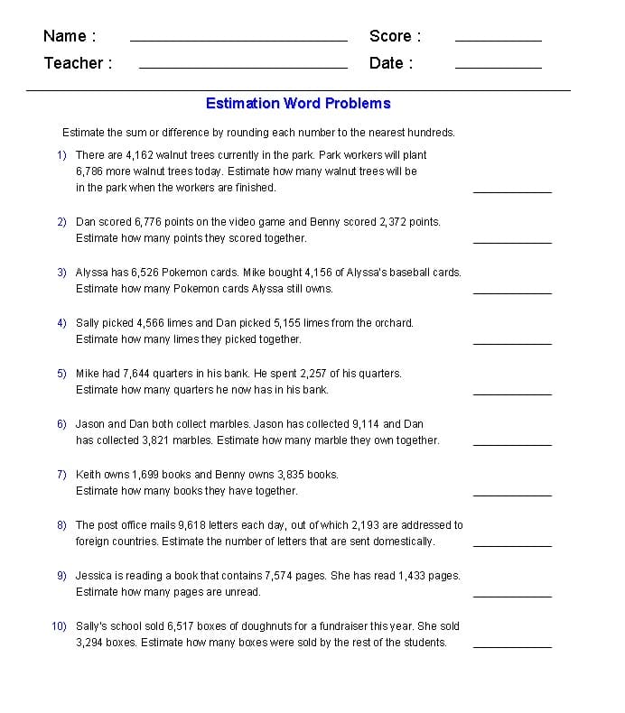 Download Estimation Worksheet