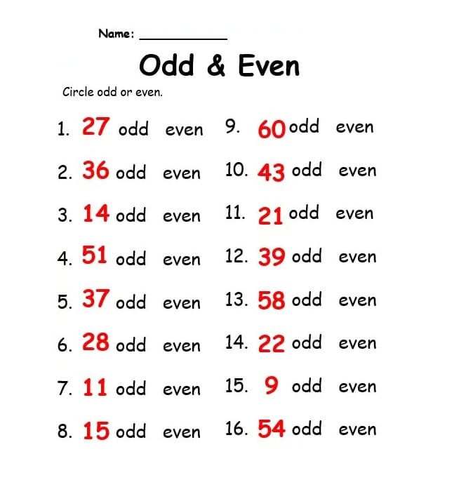 Download Even and Odd Worksheet Free