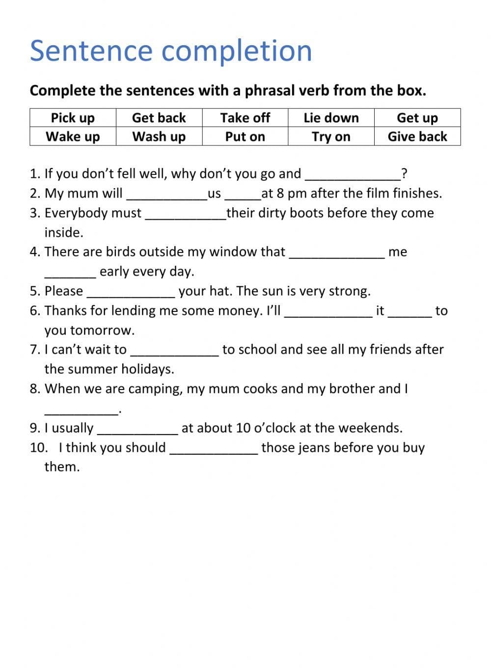 Download Sentence Completion Worksheet