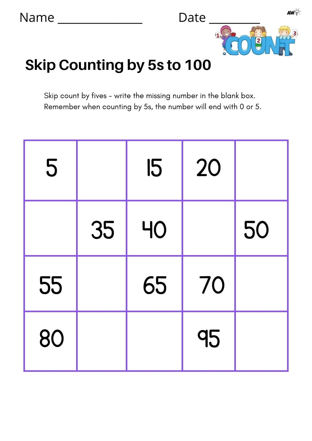 Download Skip Counting Worksheet