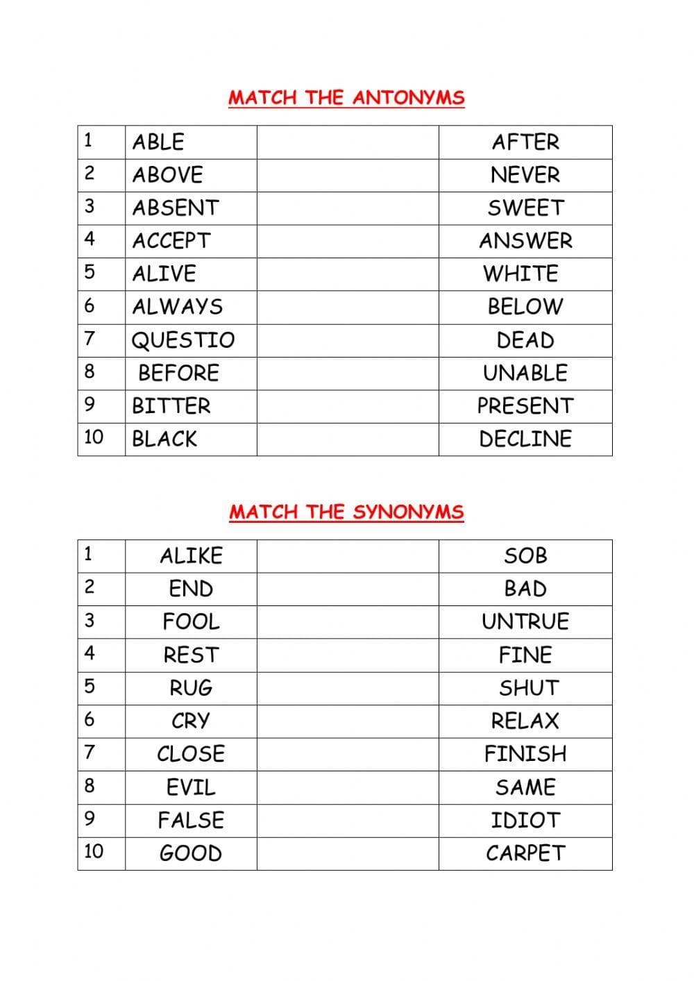 Download Synonyms and Antonyms Worksheet