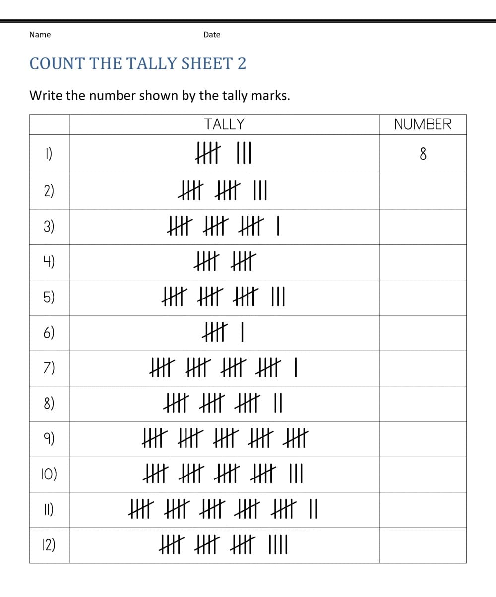 Download Tally Mark Worksheet