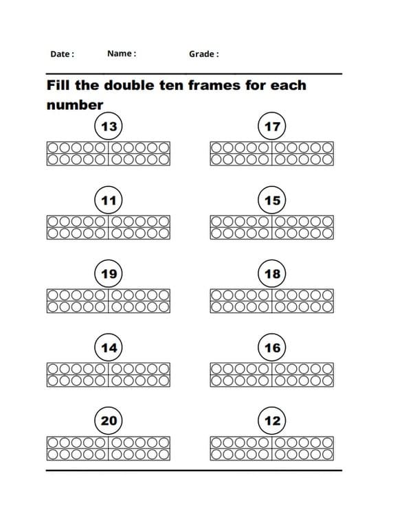 Download Ten Frame Worksheet