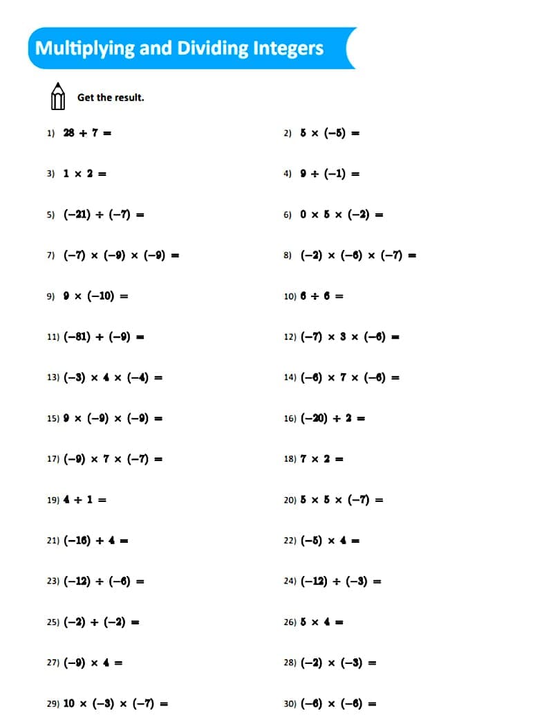 Drawing Multiplying and Dividing Integers Worksheet