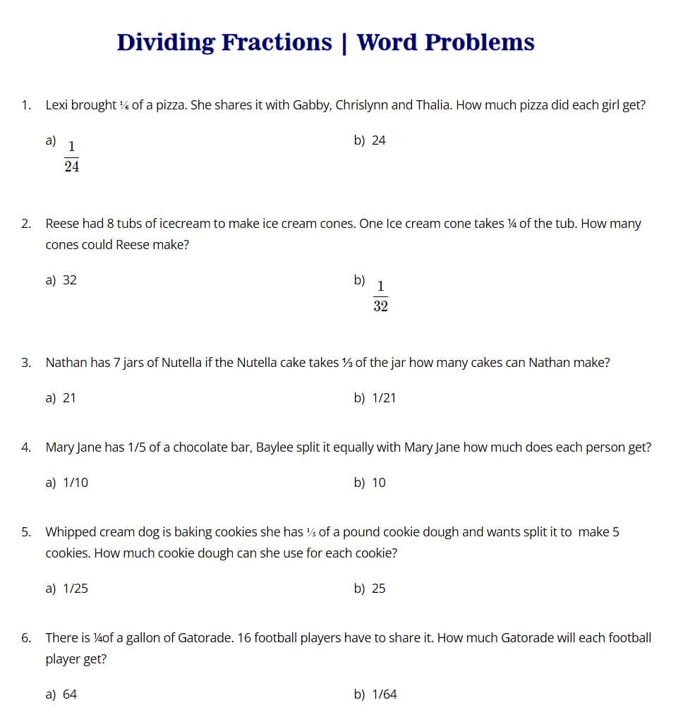 Easy Dividing Fractions Word Problems