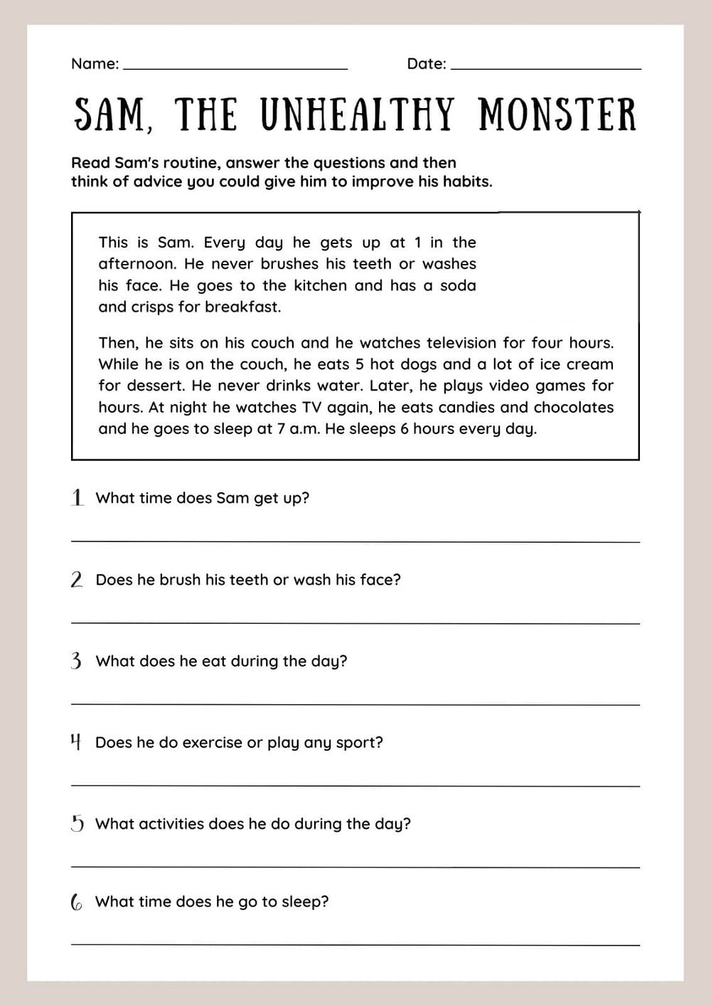 Easy Reading Comprehension Worksheet