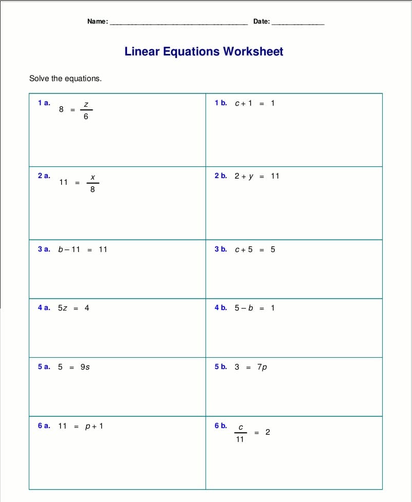 Equations Worksheet Download