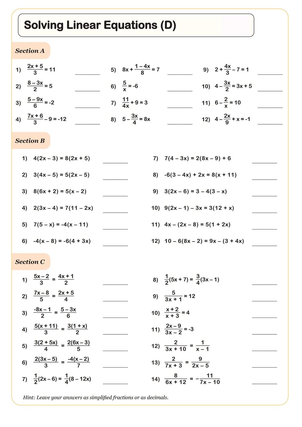 Equations Worksheet For Free