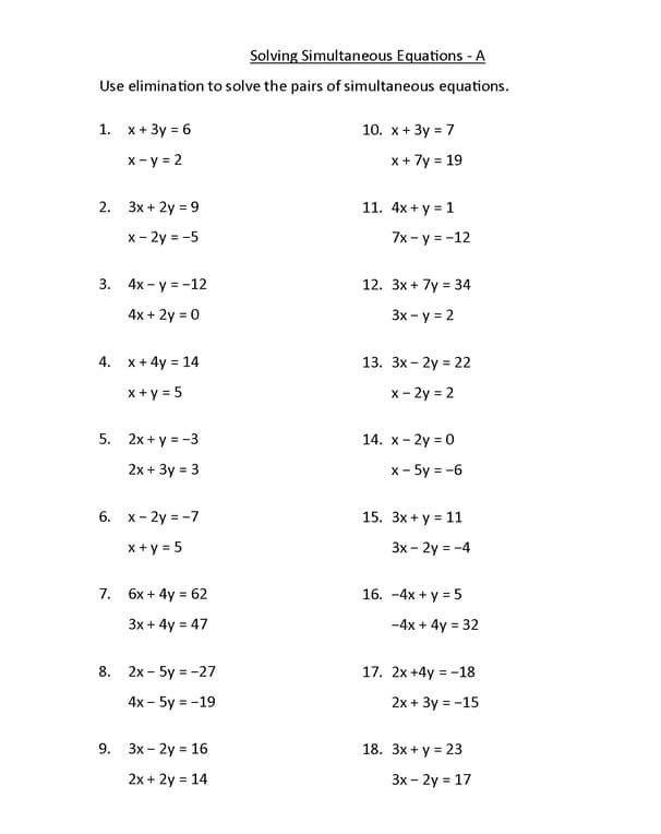 Equations Worksheet For Kid