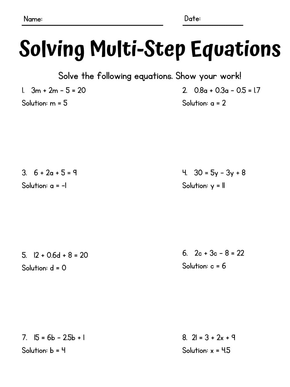 Equations Worksheet Free Image