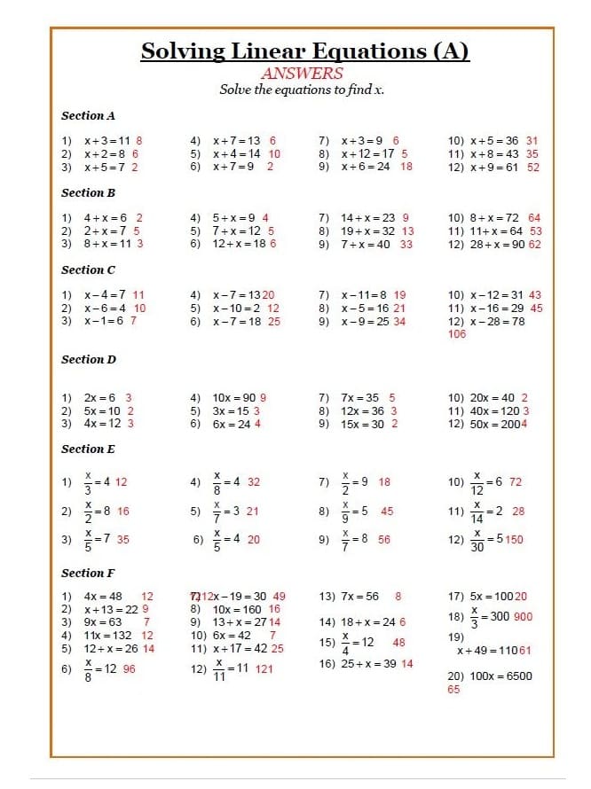 Equations Worksheet Free Images