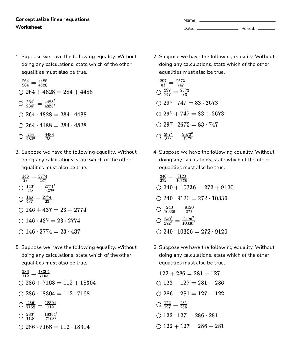 Equations Worksheet Free Photo