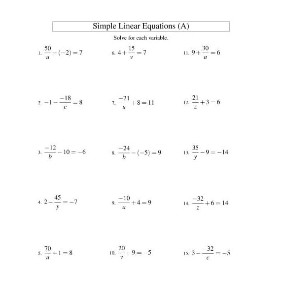 Equations Worksheet Free Picture