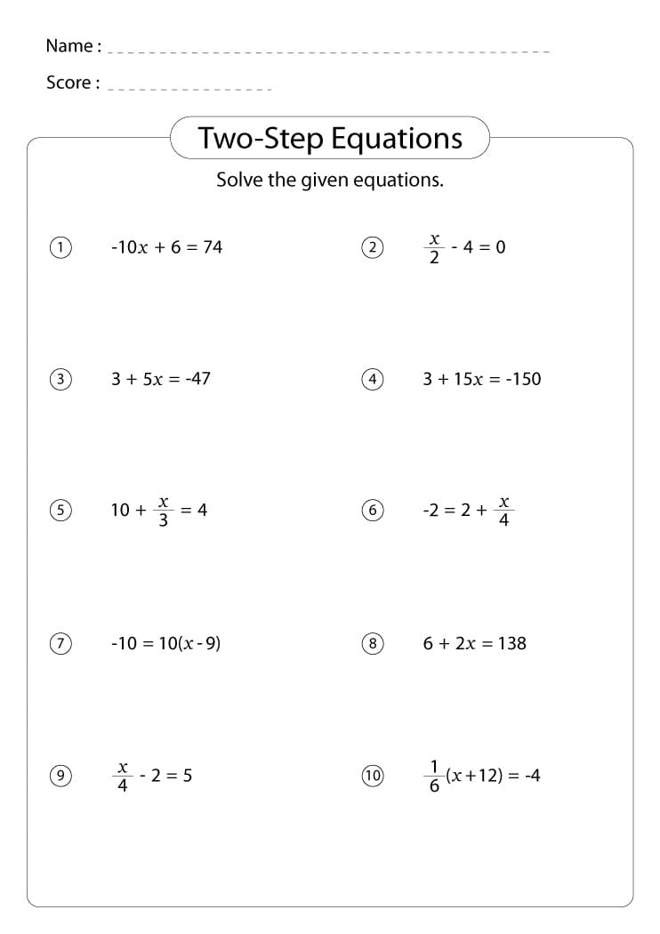 Equations Worksheet Free Pictures