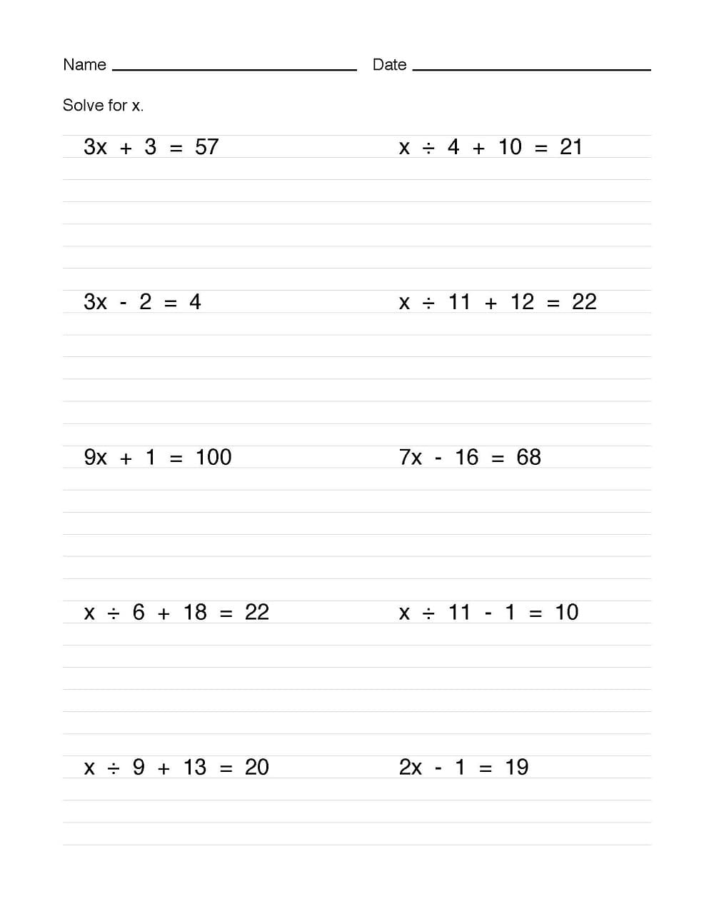 Equations Worksheet Photo