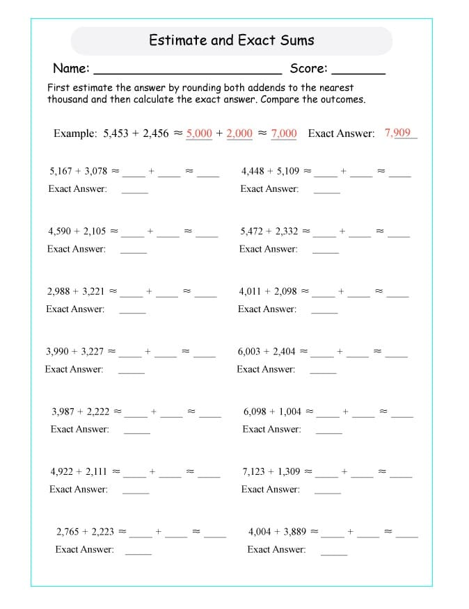 Estimation Worksheet For Free