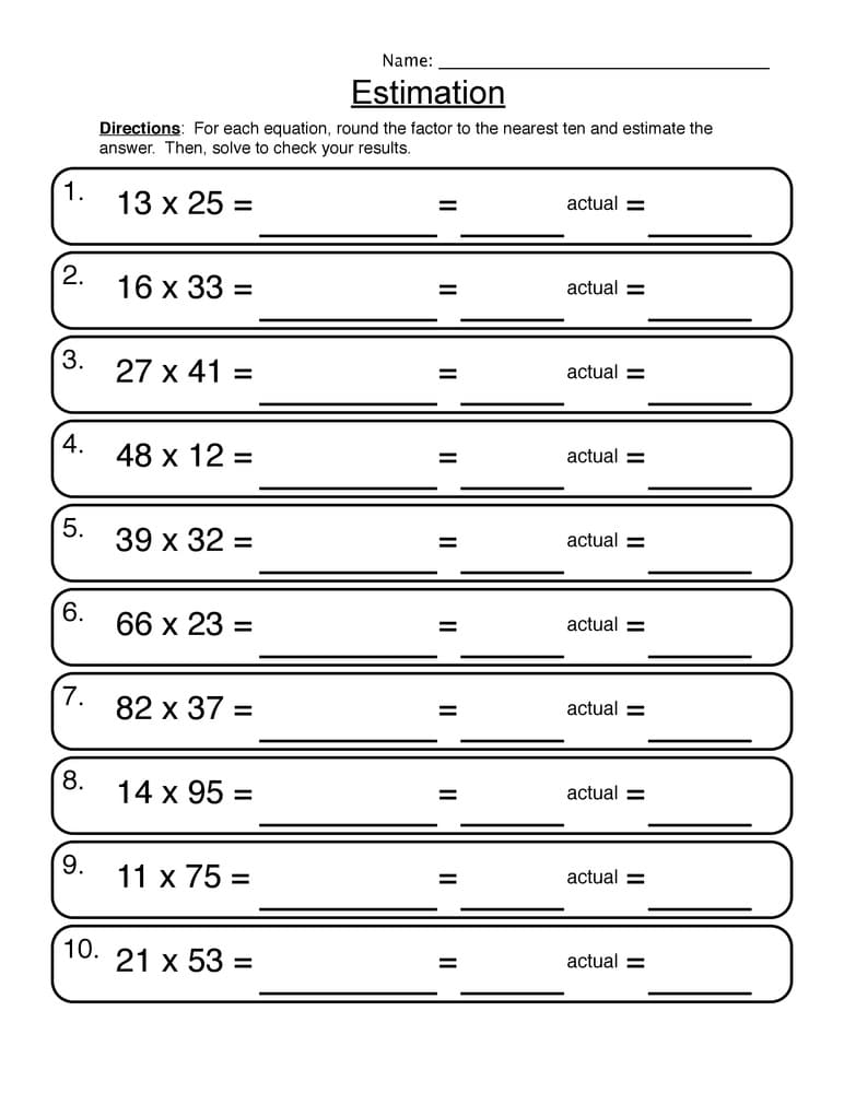 Estimation Worksheet For Fun