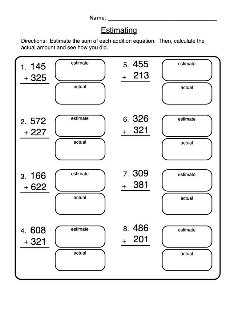 Estimation Worksheet For Kid