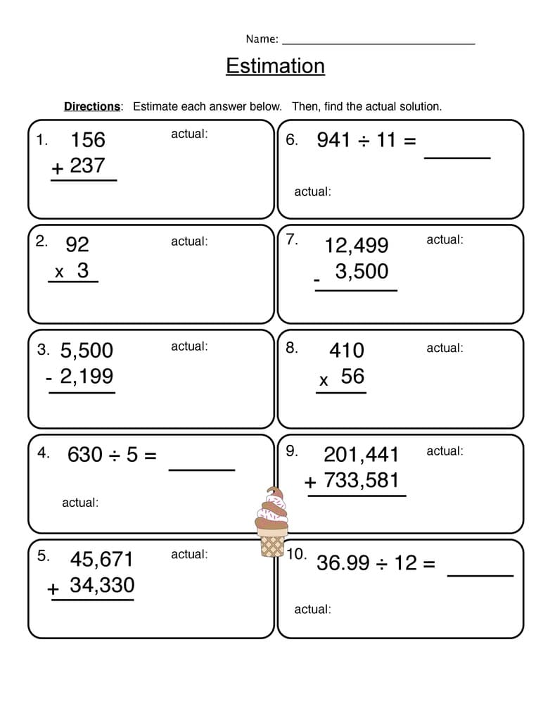 Estimation Worksheet Free Download