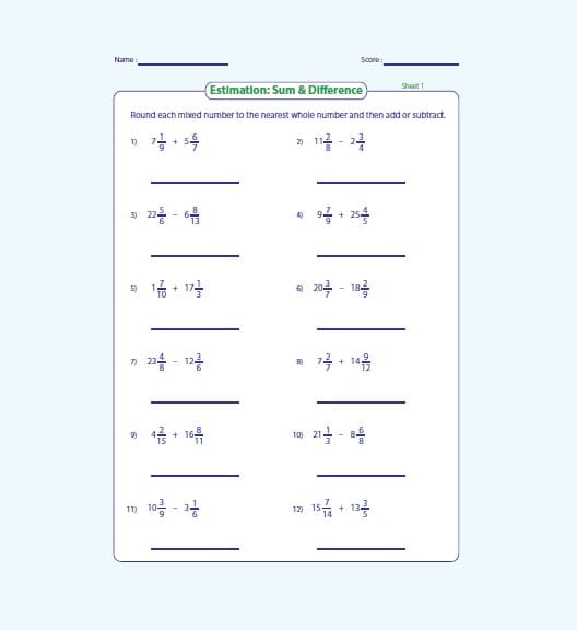 Estimation Worksheet Free