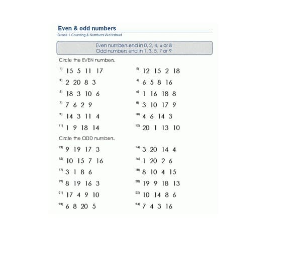 Even and Odd Worksheet Download Free