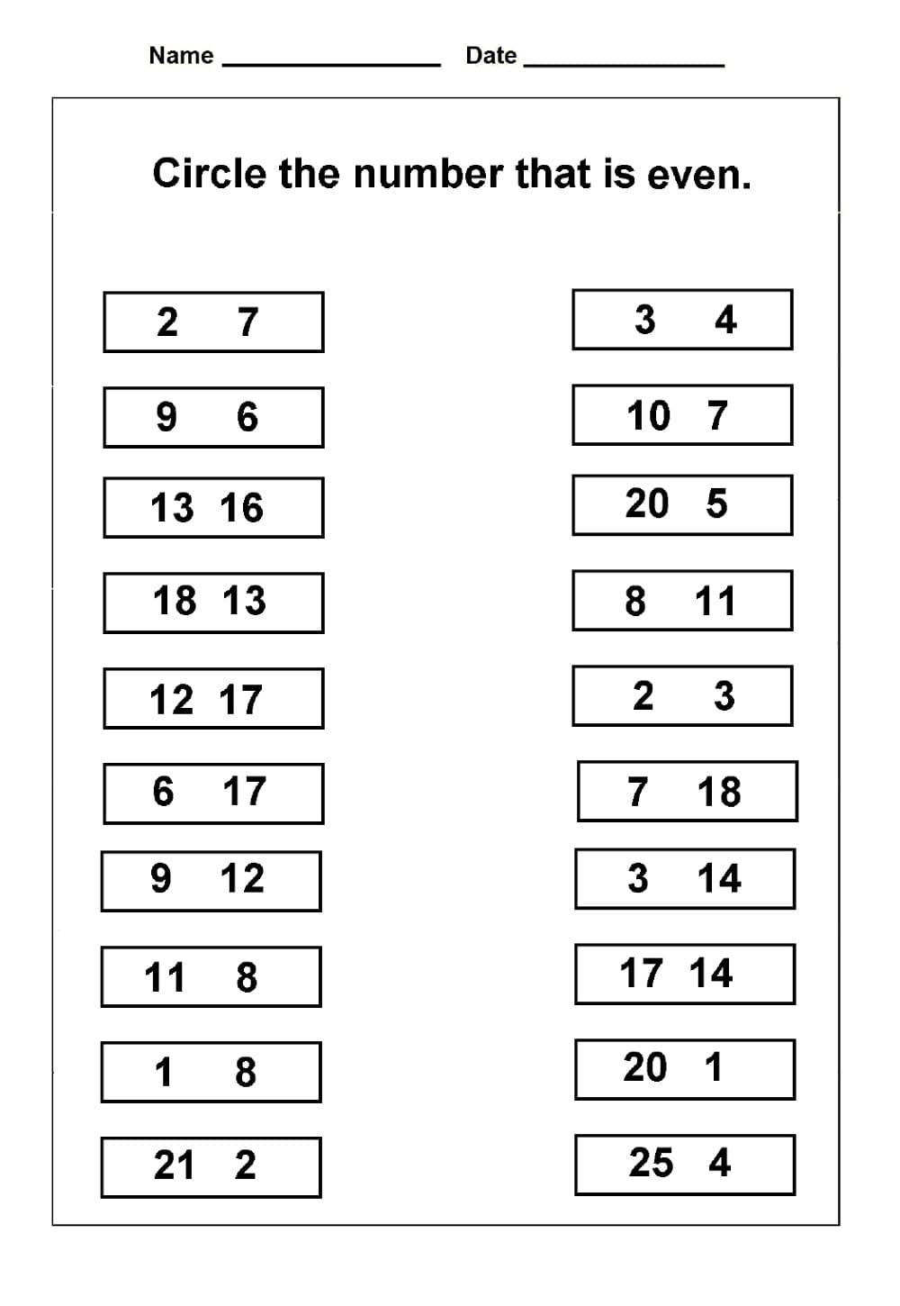 Even and Odd Worksheet For Kid