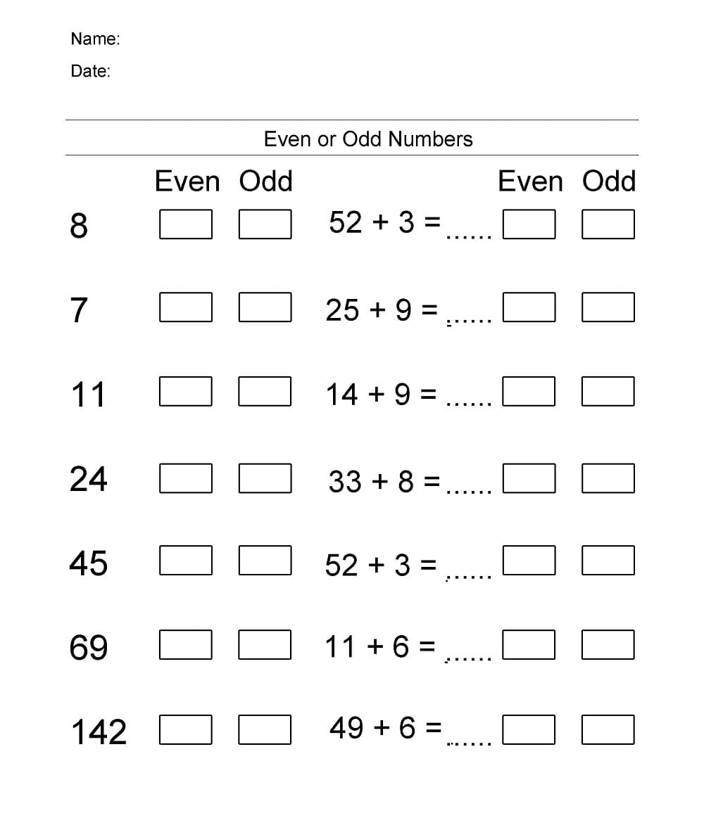 Even and Odd Worksheet Free Photo