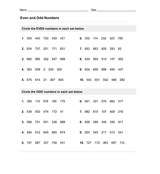 Even and Odd Worksheet Free Pictures