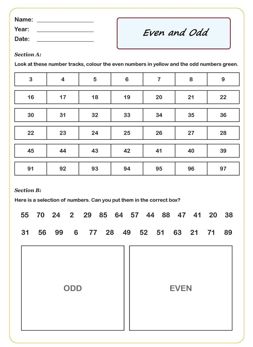 Even and Odd Worksheet Free