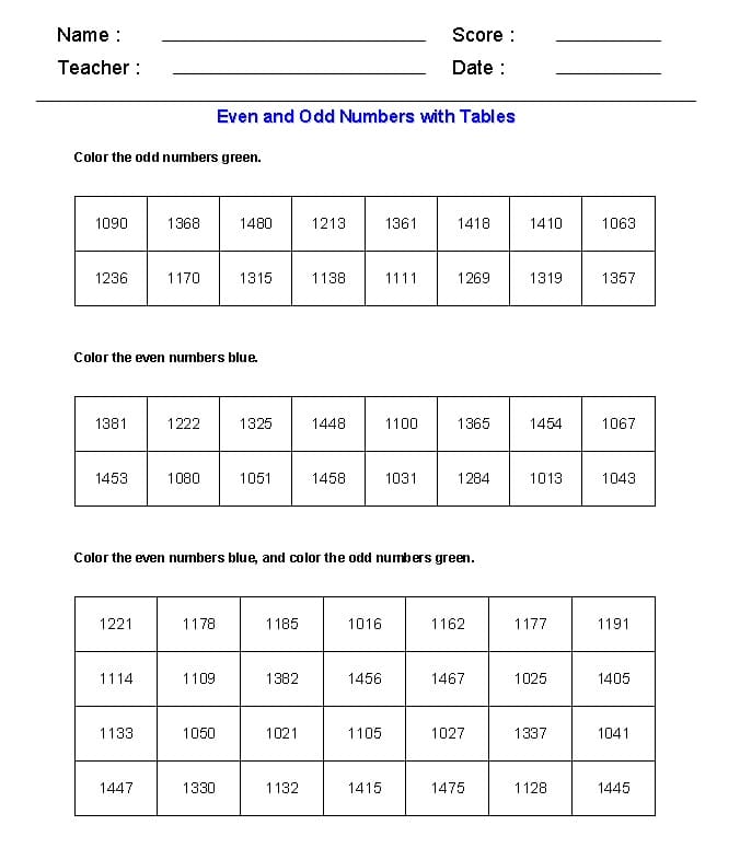 Even and Odd Worksheet Photo Download