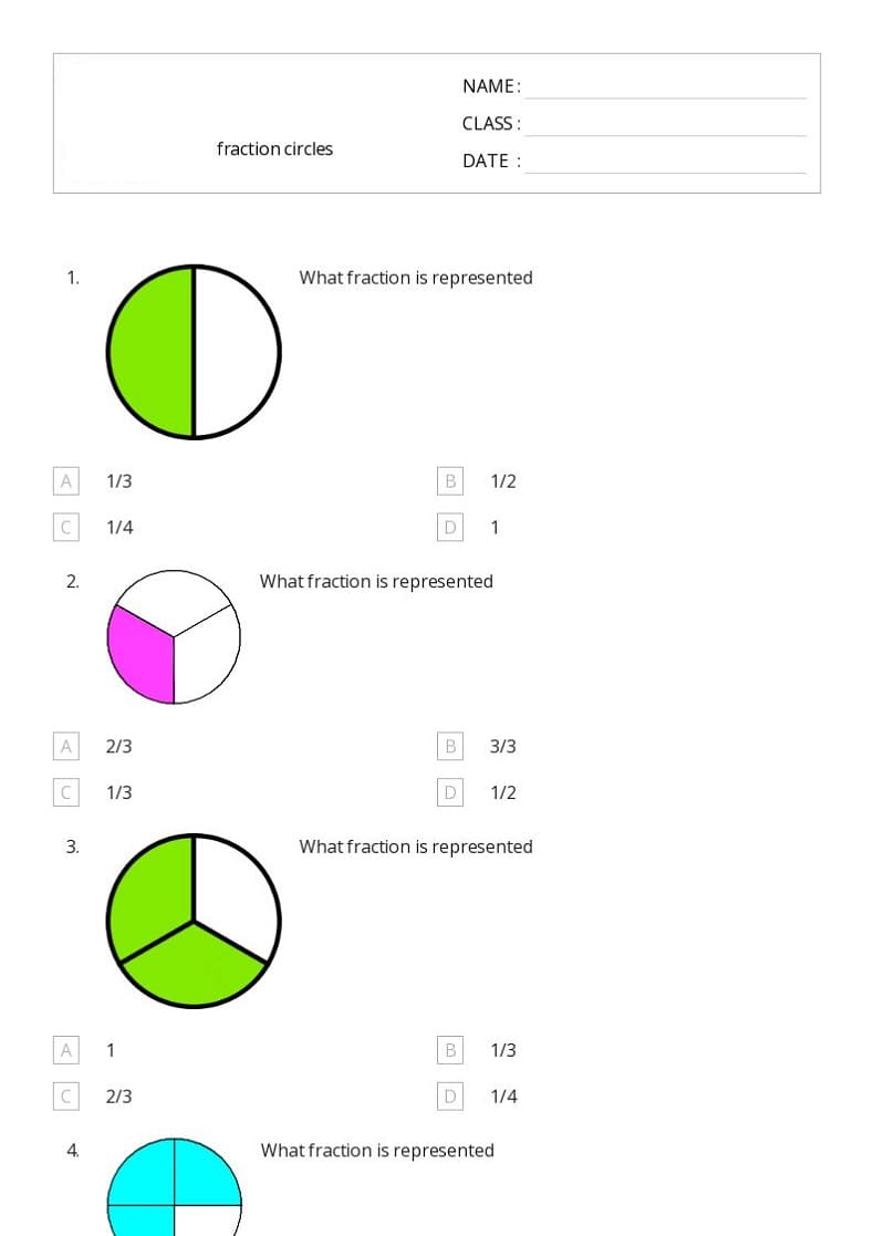 Fraction Circles Worksheet Free