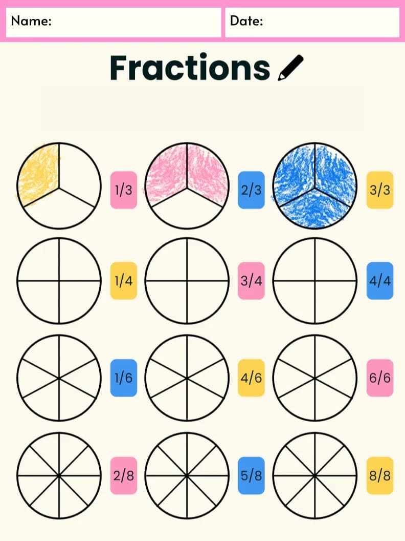 Fraction Circles Worksheet Picture