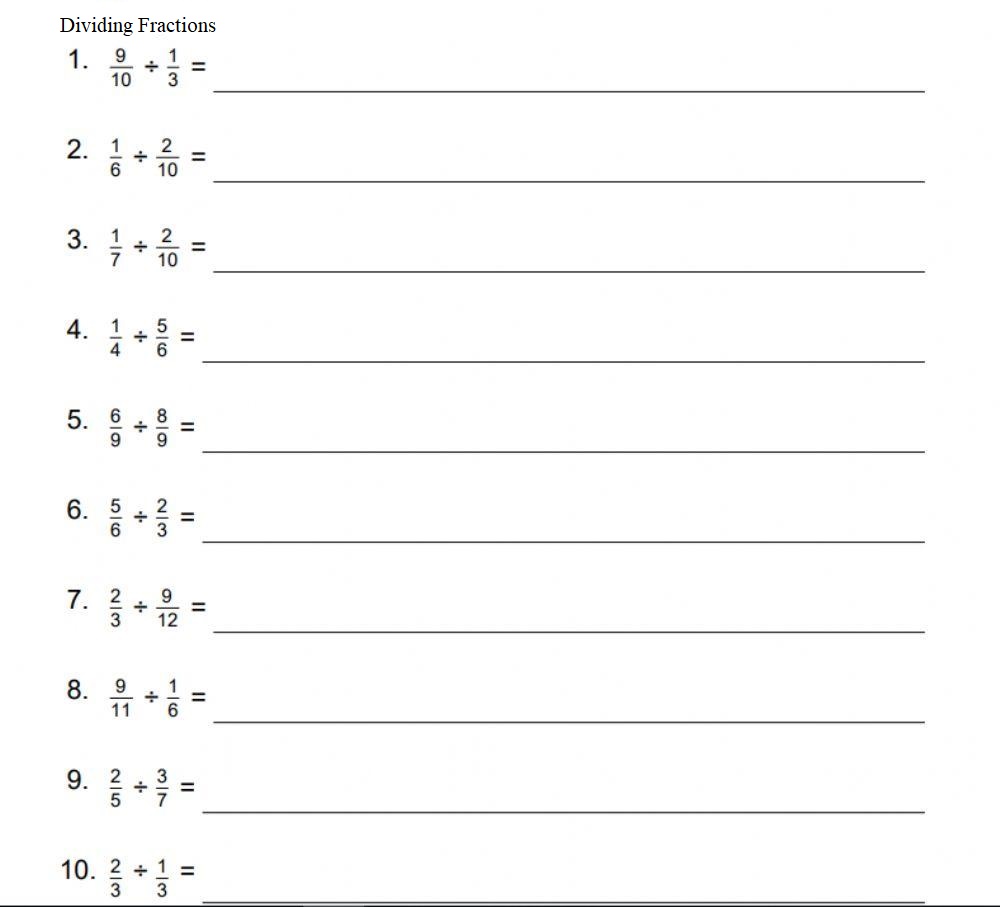 Free Dividing Fractions Worksheet