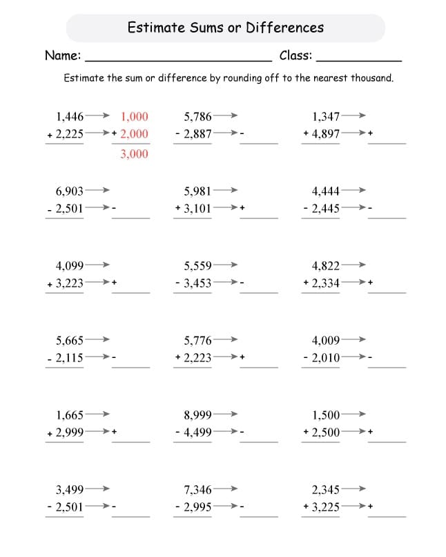 Free Estimation Worksheet Images