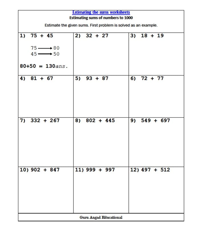 Free Estimation Worksheet