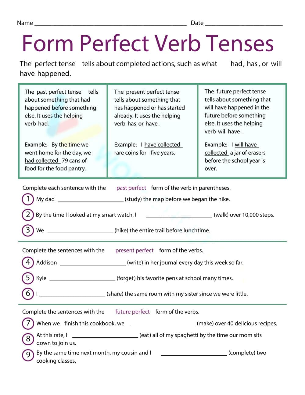 Free Image of Verb Tense Worksheet