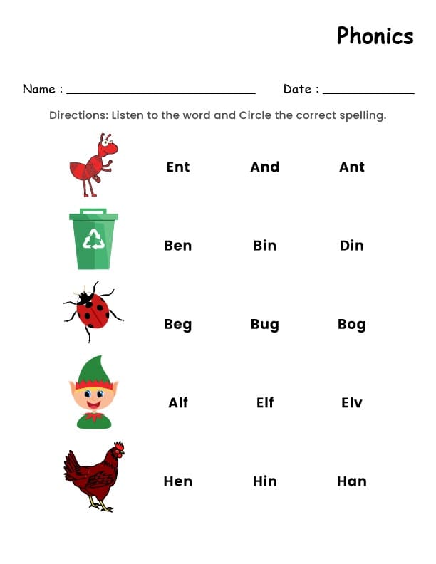 Free Phonics Worksheet Image