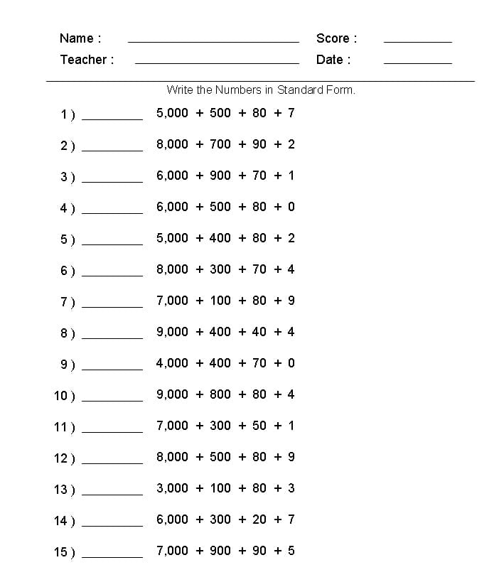 Free Place Value Worksheet Image