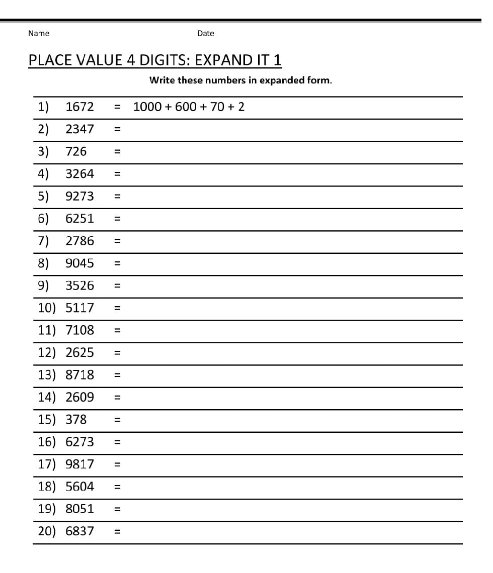 Free Place Value Worksheet