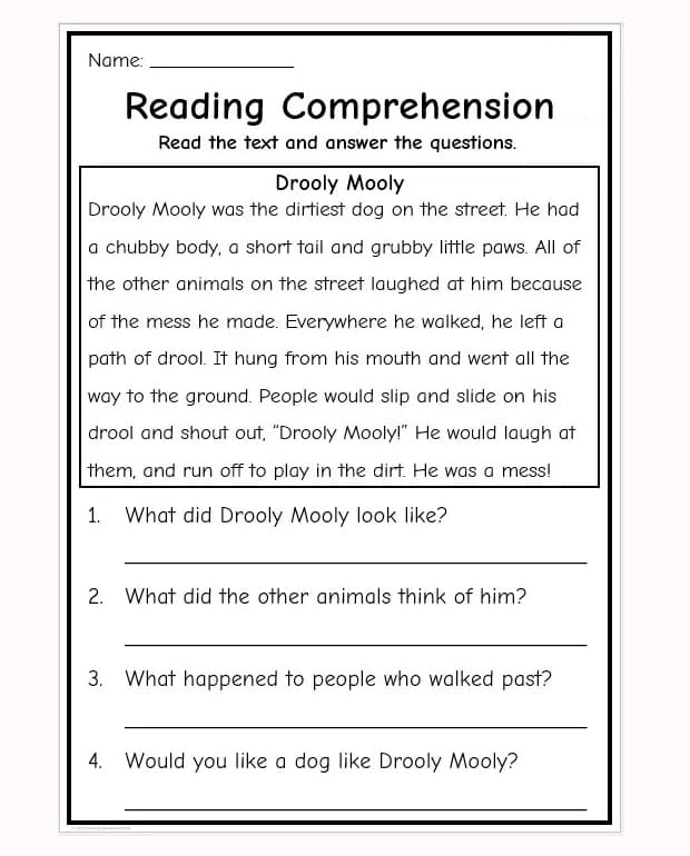 Free Reading Comprehension Worksheet Photo