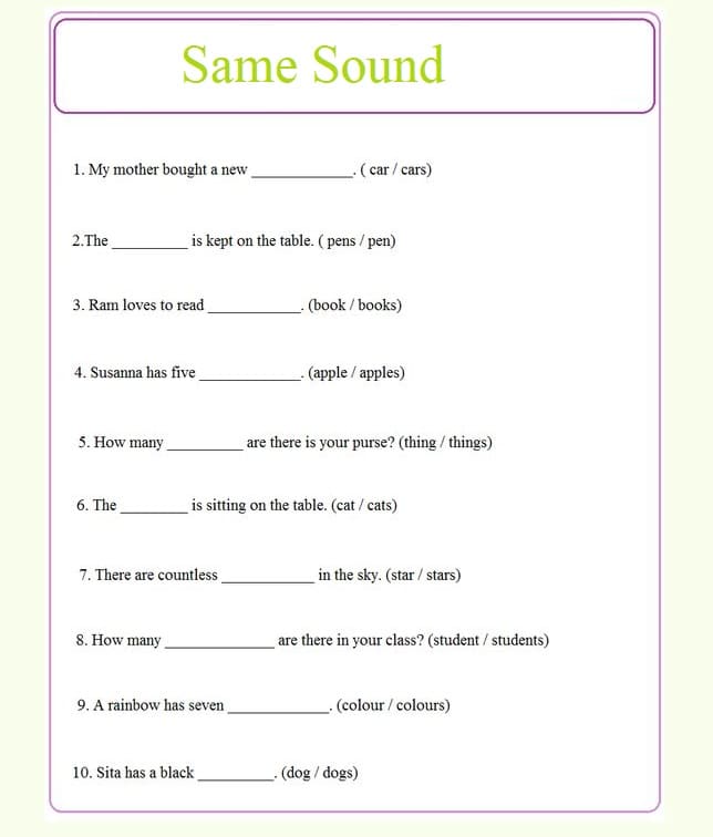 Free Same Sound Worksheet