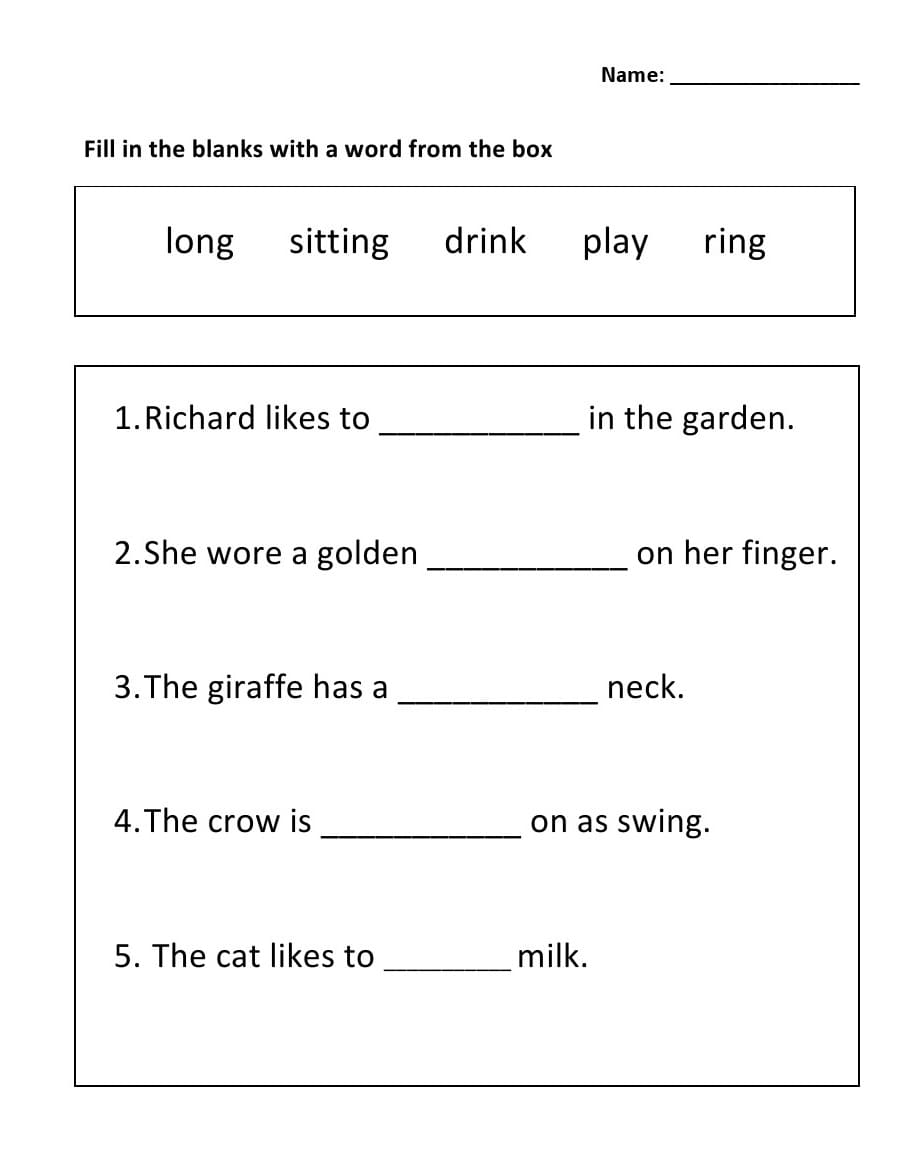 Free Sentence Completion Worksheet Image