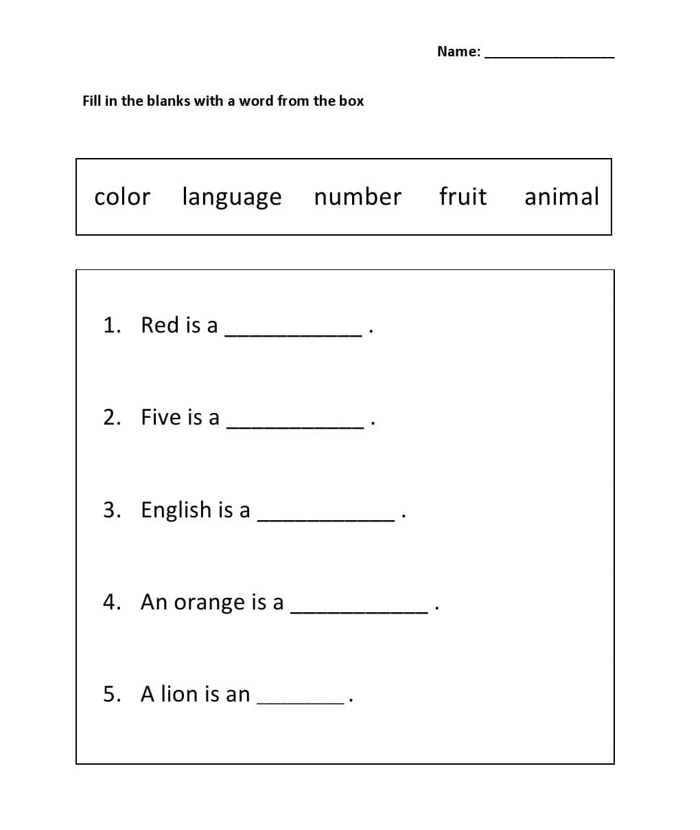 Free Sentence Completion Worksheet