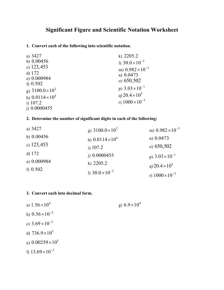 Free Significant Figures Worksheet