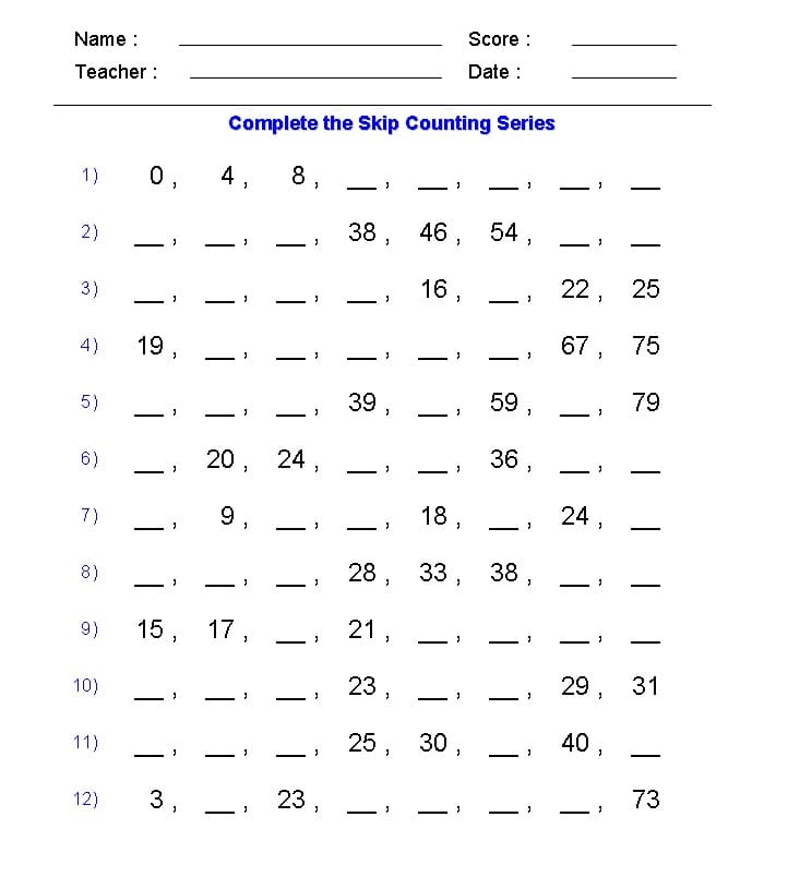 Free Skip Counting Worksheet