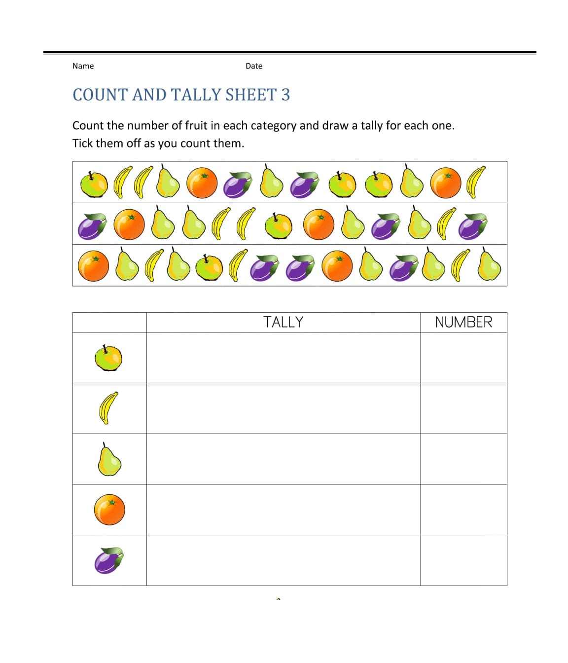 Free Tally Mark Worksheet Image