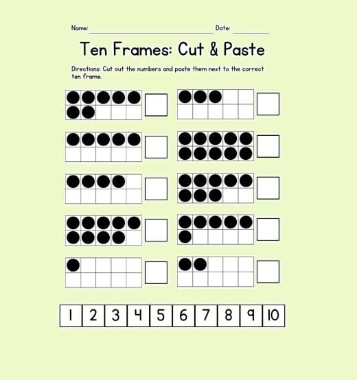 Free Ten Frame Worksheet Image