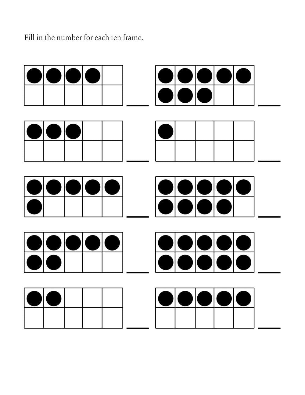 Free Ten Frame Worksheet Images