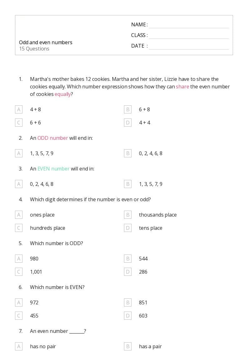 Fun Even and Odd Worksheet