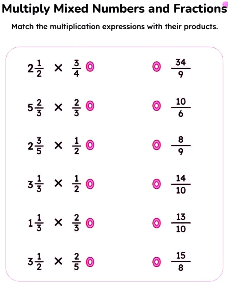 Fun Mixed Number Multiplication Worksheet